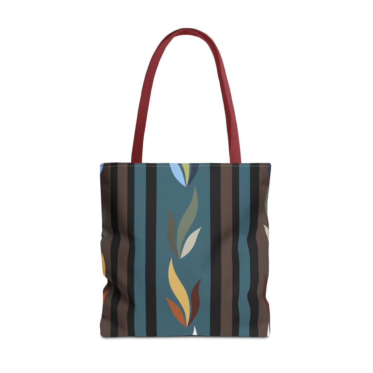 Autumn Stripe Leaf Tote Bag — Retro Boho AOP Canvas Tote