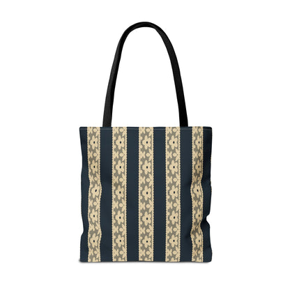 Lace Floral Yellow Black Stripe Tote Bag