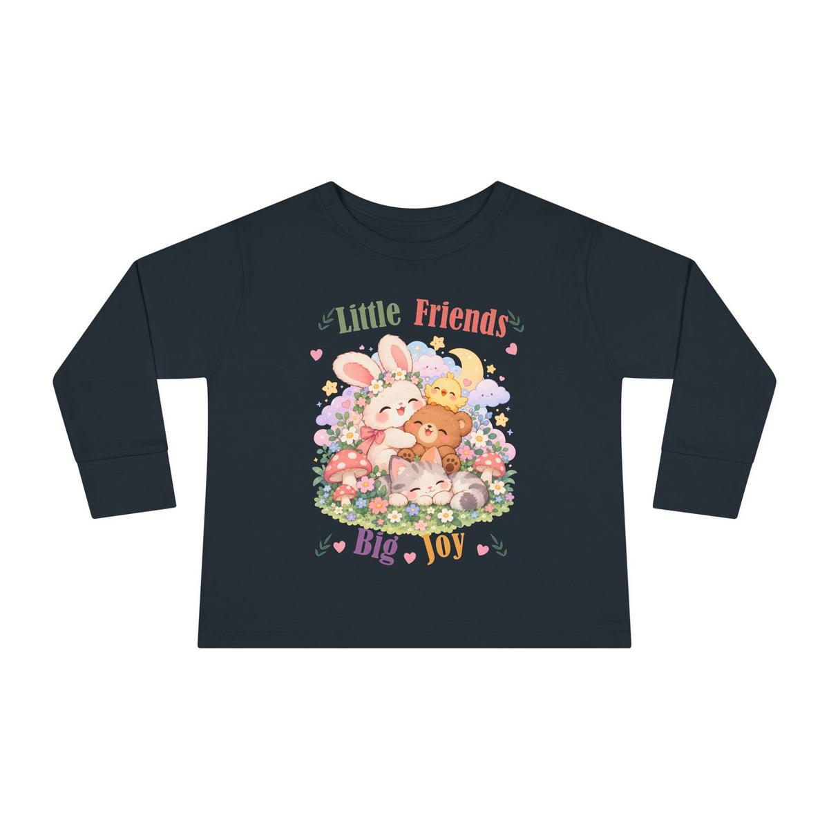 Toddler Long Sleeve Tee — "Little Friends, Big Joy" Cute Animal Floral Shirt for Babies