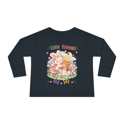 Toddler Long Sleeve Tee — "Little Friends, Big Joy" Cute Animal Floral Shirt for Babies