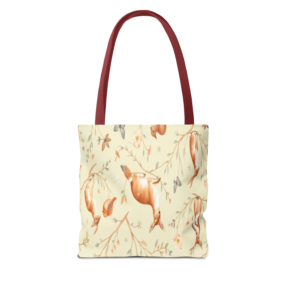 Floral Woodland Tote Bag - Deer & Birds Pattern
