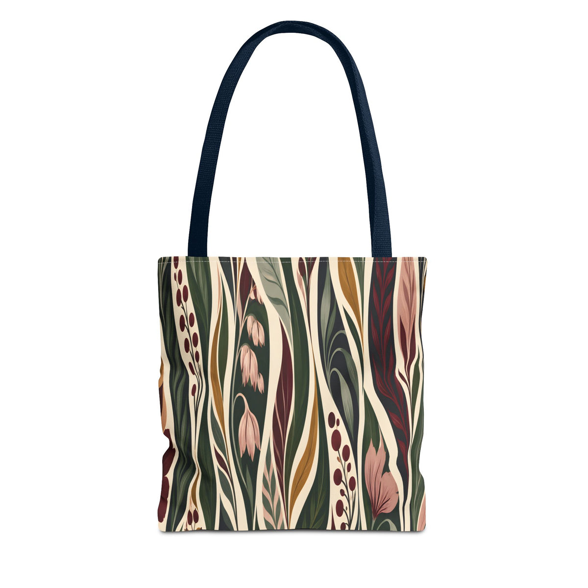Botanical Wave Tote Bag — Earthy Floral Pattern All-Over Print