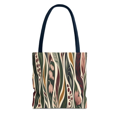 Botanical Wave Tote Bag — Earthy Floral Pattern All-Over Print