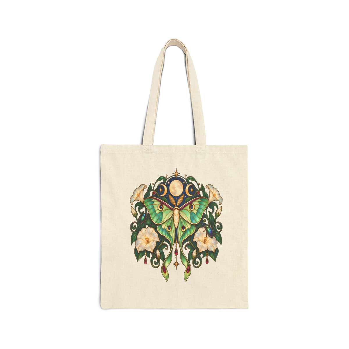 Luna Moth Floral Canvas Tote — Eco-Friendly Reusable Bag