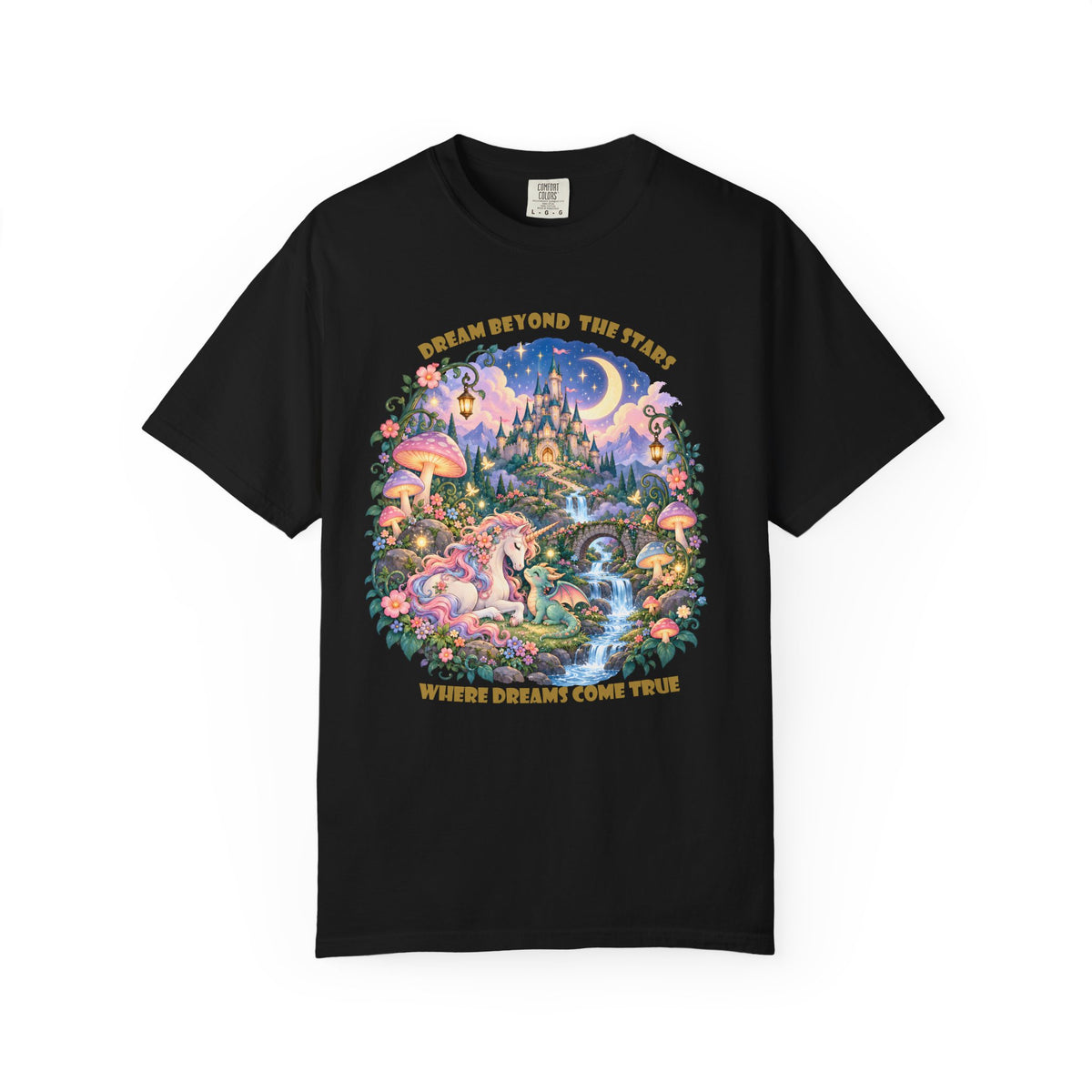 Enchanted Unicorn & Dragon Fairytale T-Shirt – Magical Castle Garden