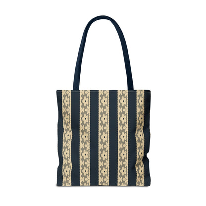 Lace Floral Yellow Black Stripe Tote Bag