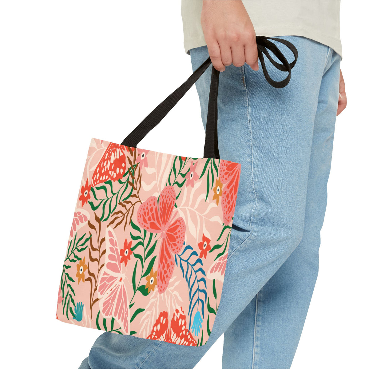Floral Pattern Tote Bag — Pink Botanical All-Over Print