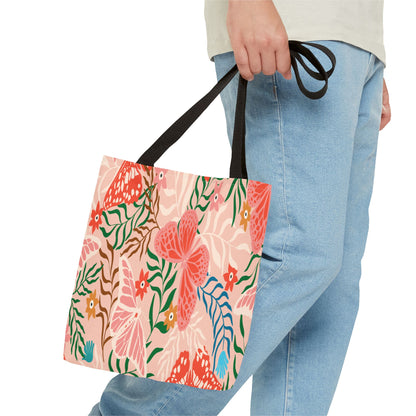 Floral Pattern Tote Bag — Pink Botanical All-Over Print