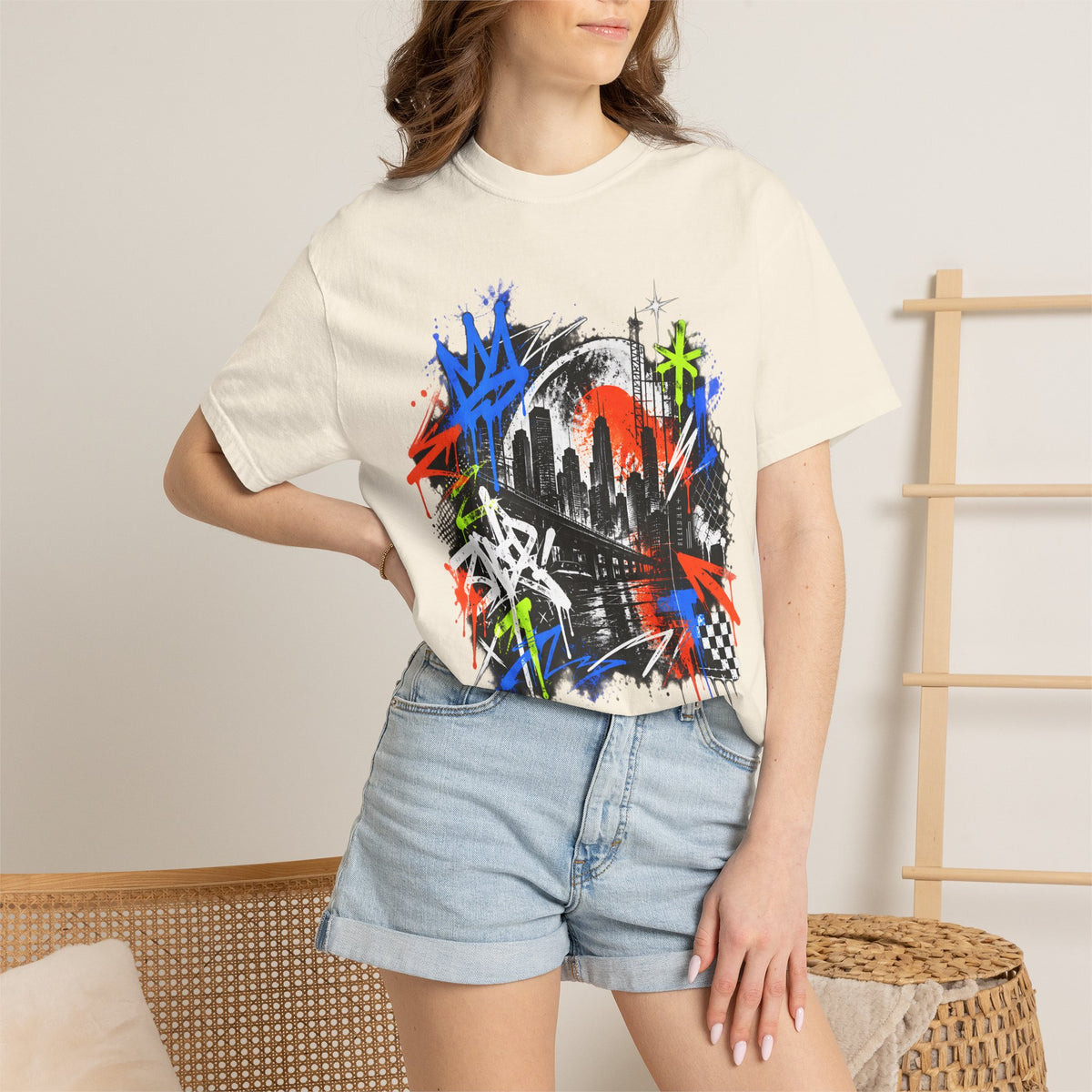 Urban Neon Graffiti Cityscape Streetwear T-Shirt