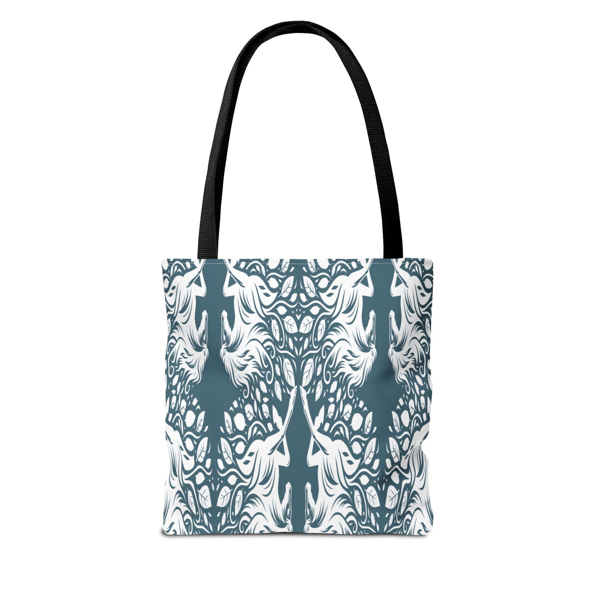Abstract Teal Symmetry Tote Bag — All-Over-Print Artistic Pattern