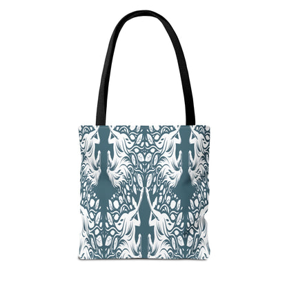 Abstract Teal Symmetry Tote Bag — All-Over-Print Artistic Pattern