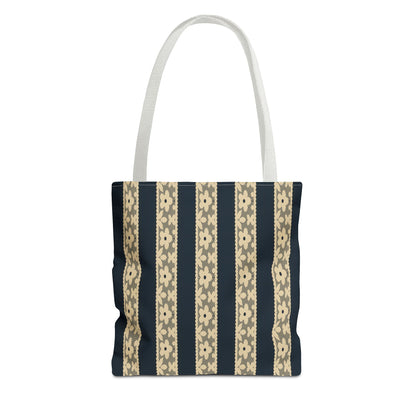Lace Floral Yellow Black Stripe Tote Bag
