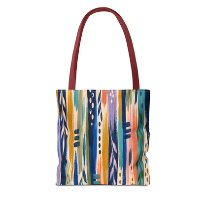 Colorful Abstract Botanical Stripe Tote Bag