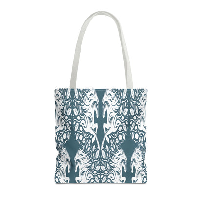 Abstract Teal Symmetry Tote Bag — All-Over-Print Artistic Pattern