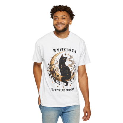 Mystical Black Cat Crescent Moon T-Shirt | Celestial Witchy Cat Tee