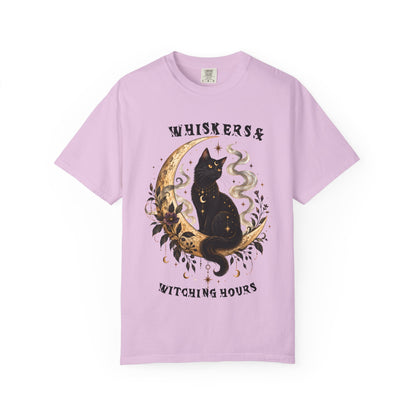 Mystical Black Cat Crescent Moon T-Shirt | Celestial Witchy Cat Tee