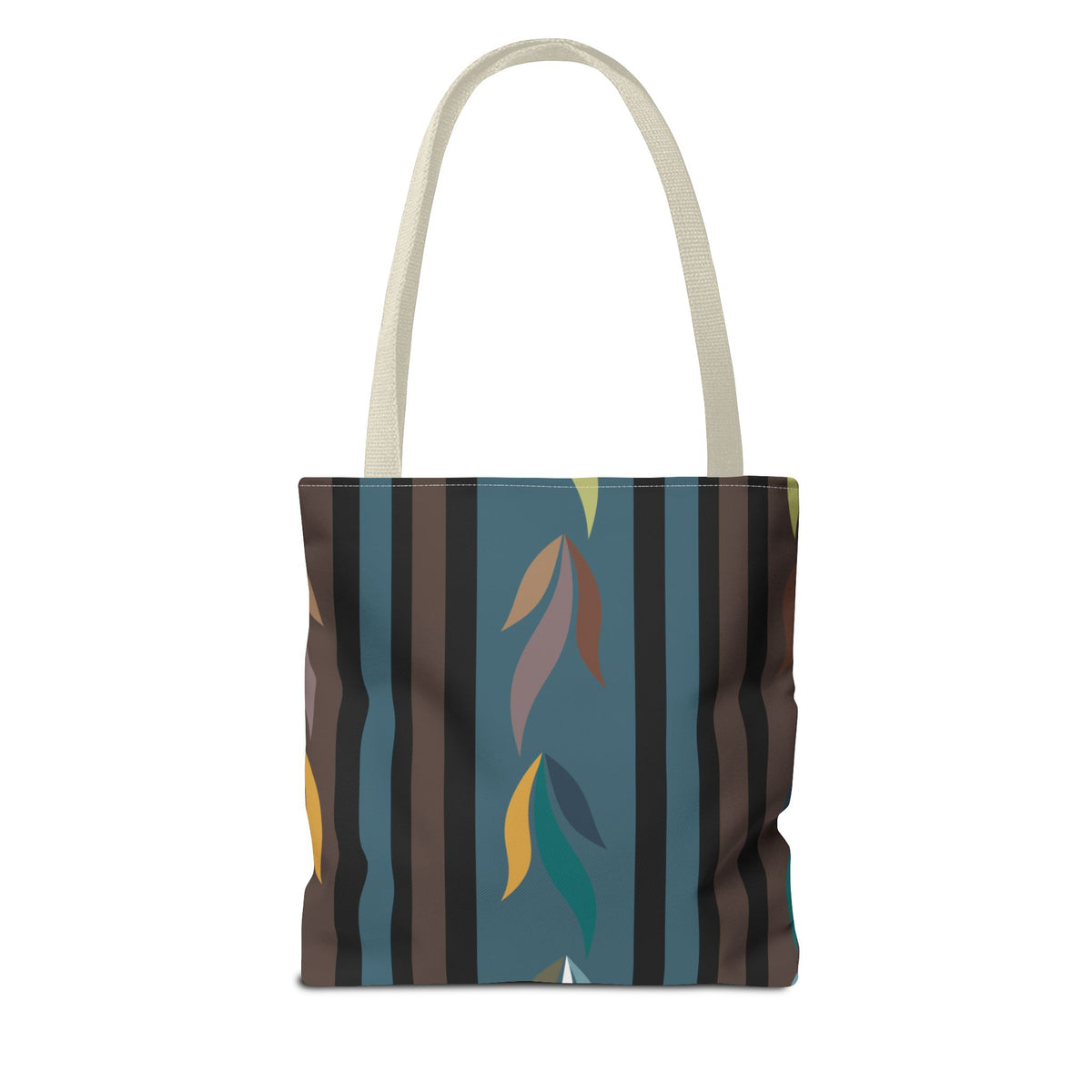 Autumn Stripe Leaf Tote Bag — Retro Boho AOP Canvas Tote