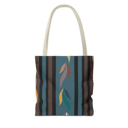 Autumn Stripe Leaf Tote Bag — Retro Boho AOP Canvas Tote
