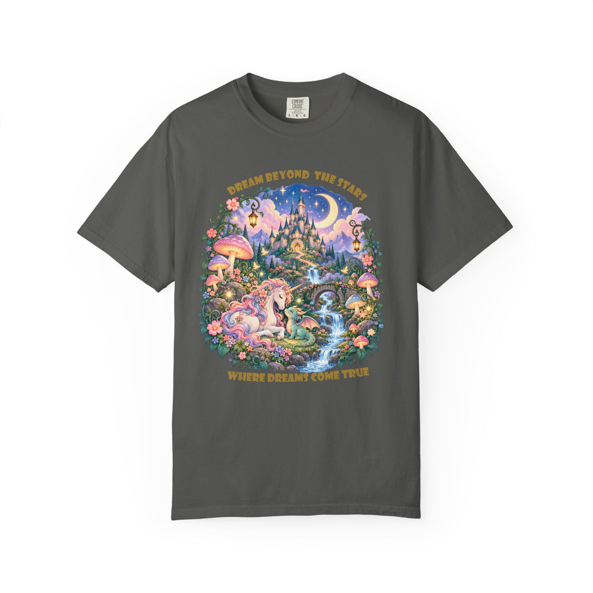 Enchanted Unicorn & Dragon Fairytale T-Shirt – Magical Castle Garden