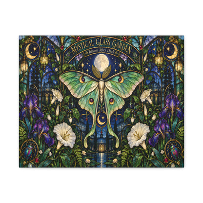 Mystical Glass Garden Luna Moth Canvas Print — 'Bloom After Dark' Stretched Art