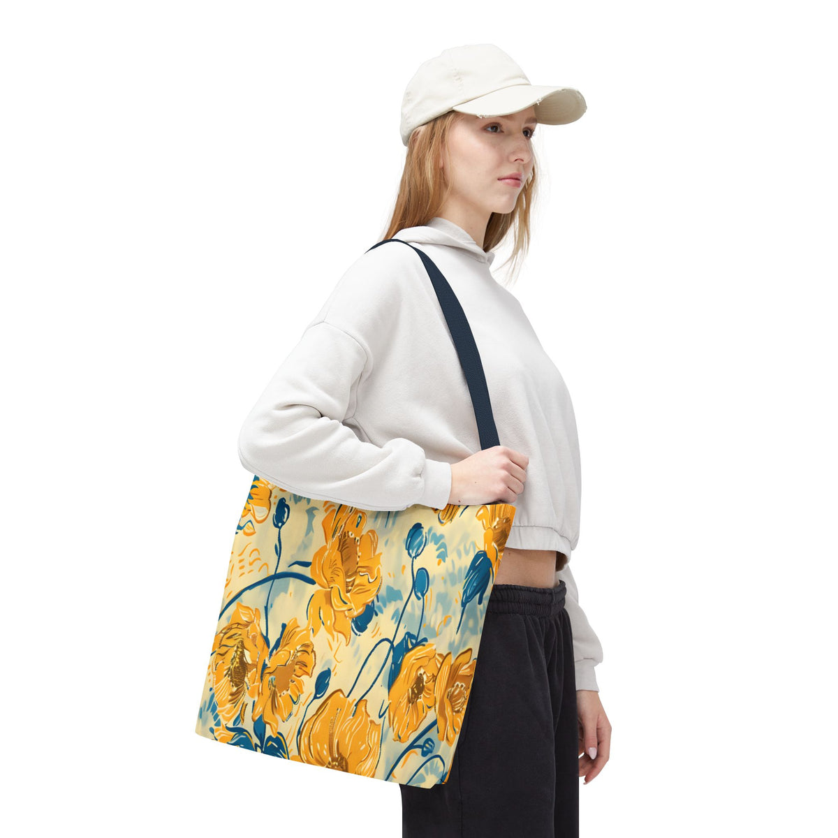 Golden Poppy Meadow Tote Bag – Yellow & Teal Painterly Floral Patter
