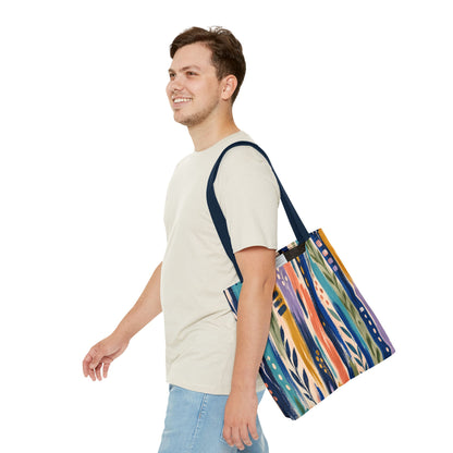 Colorful Abstract Botanical Stripe Tote Bag