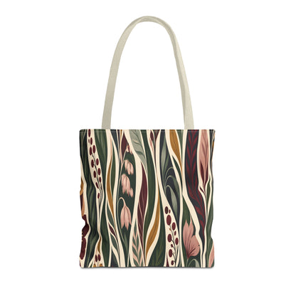 Botanical Wave Tote Bag — Earthy Floral Pattern All-Over Print