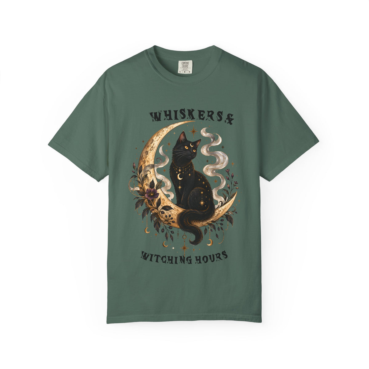 Mystical Black Cat Crescent Moon T-Shirt | Celestial Witchy Cat Tee