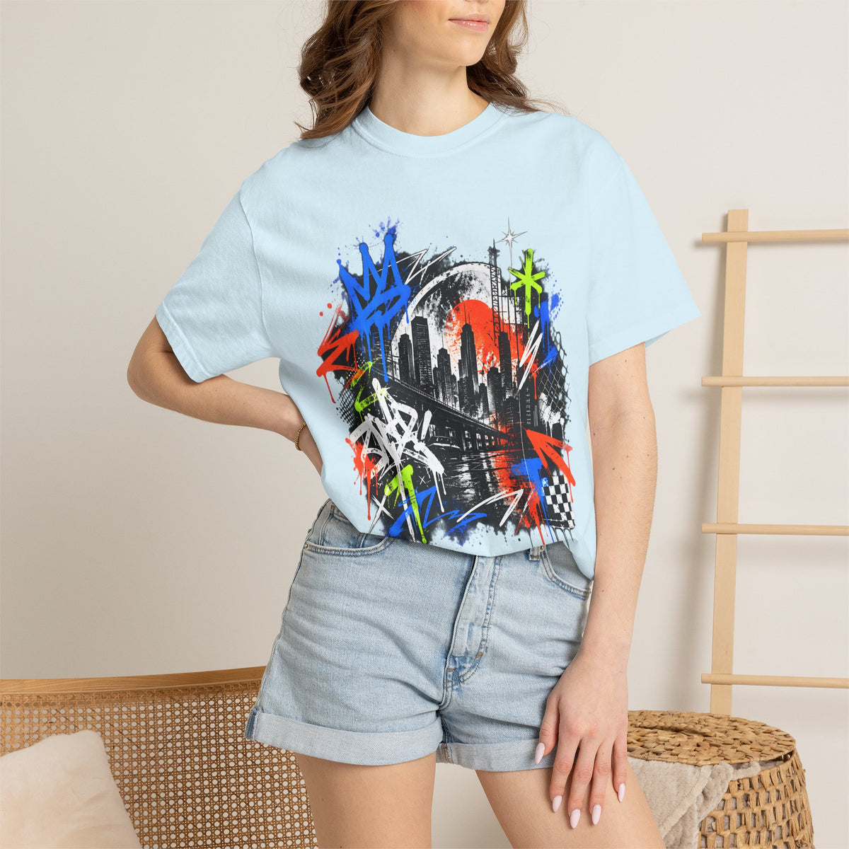 Urban Neon Graffiti Cityscape Streetwear T-Shirt