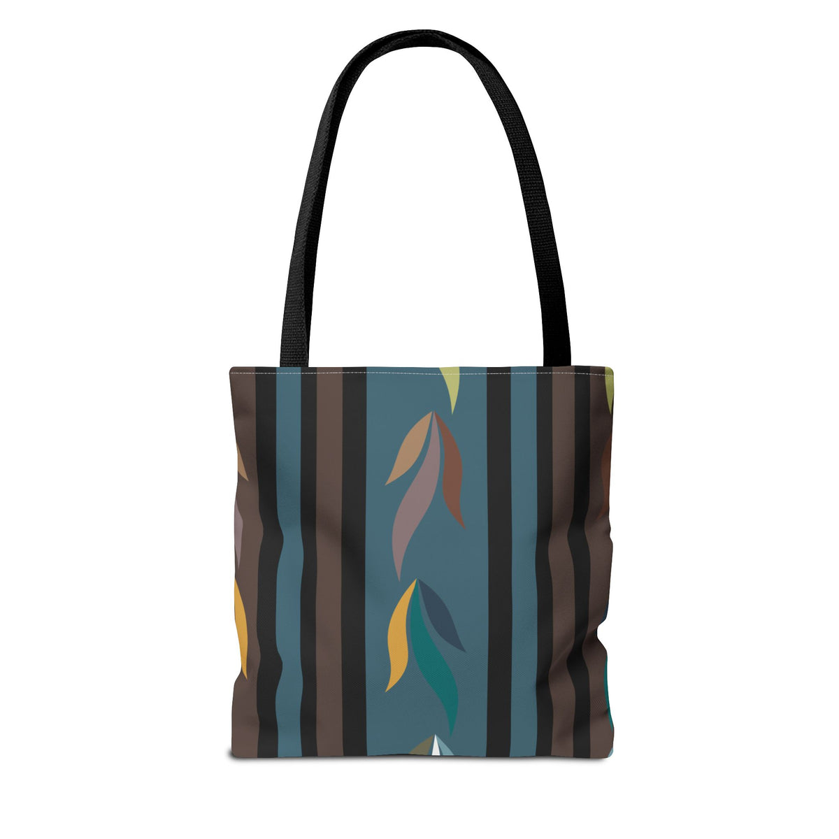 Autumn Stripe Leaf Tote Bag — Retro Boho AOP Canvas Tote