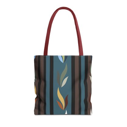 Autumn Stripe Leaf Tote Bag — Retro Boho AOP Canvas Tote