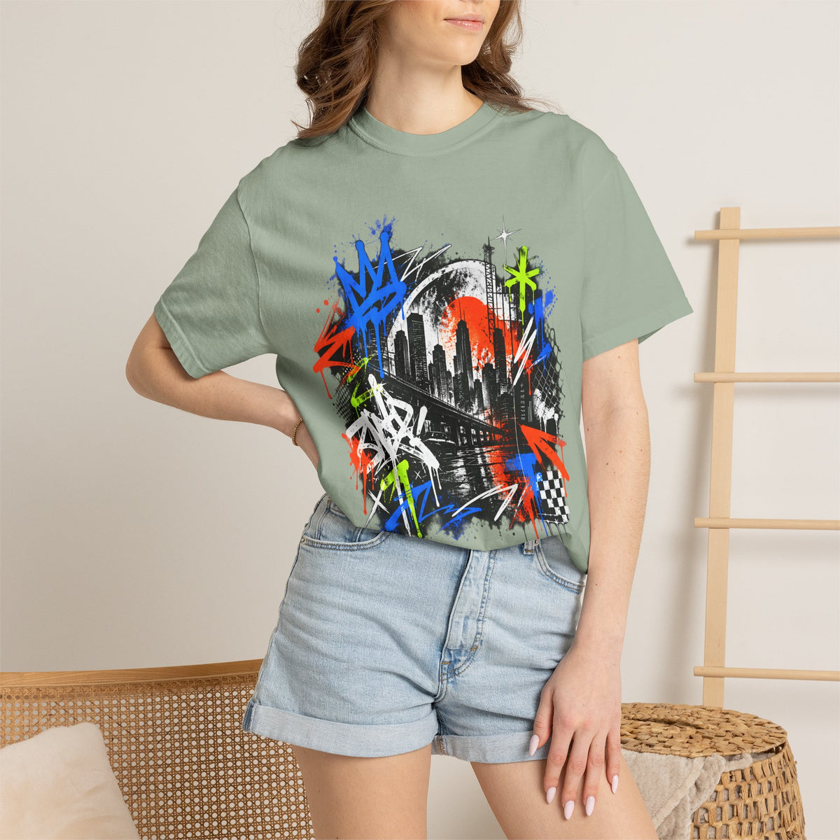 Urban Neon Graffiti Cityscape Streetwear T-Shirt
