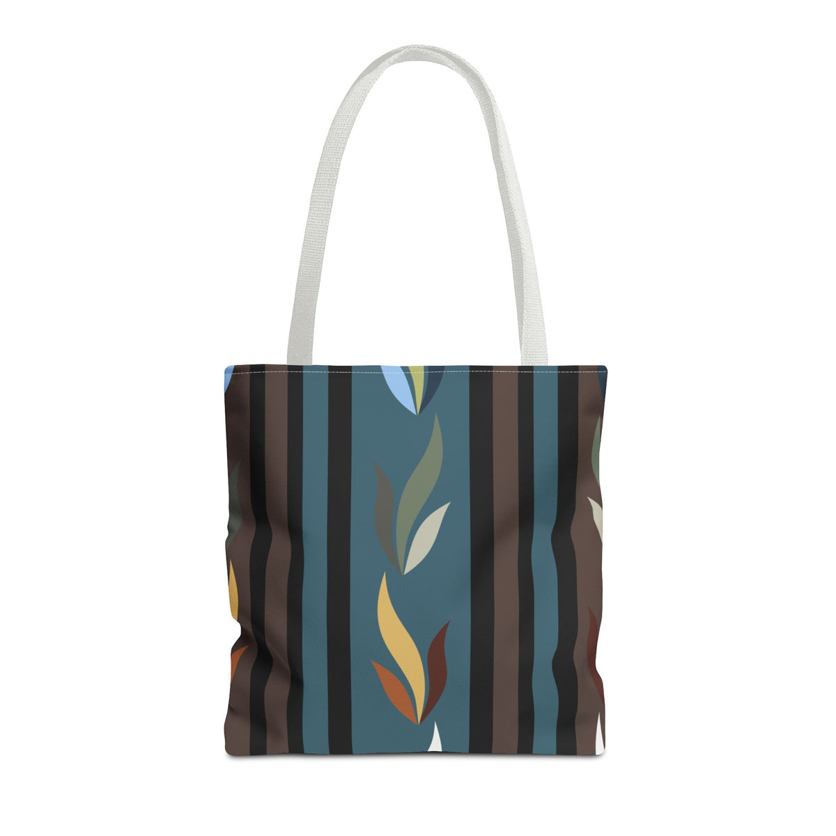 Autumn Stripe Leaf Tote Bag — Retro Boho AOP Canvas Tote