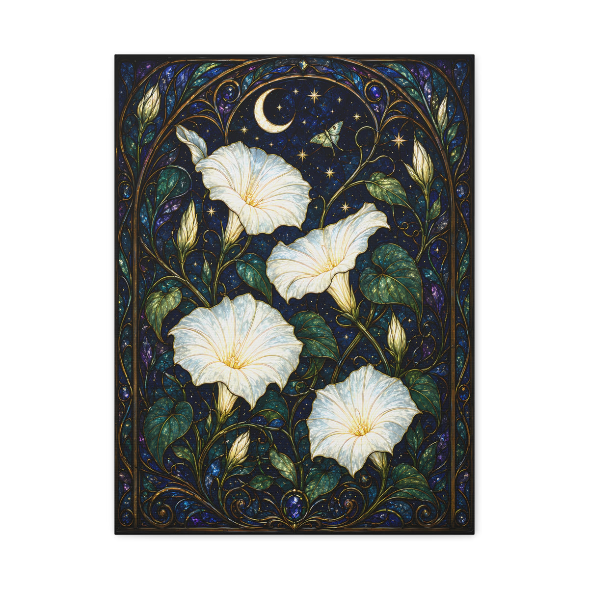 Moonlit Morning Glories Matte Canvas Print 18 x 24