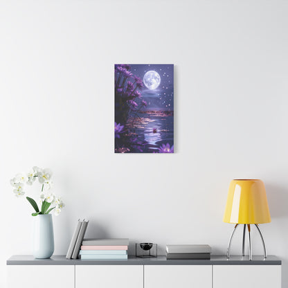 Moonlit Lotus Reverie – Purple Water Lily Moonlight Wall Art