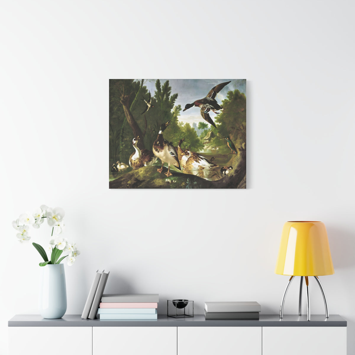 Vintage Ducks & Kingfisher Wall Art | Antique Woodland Bird Painting