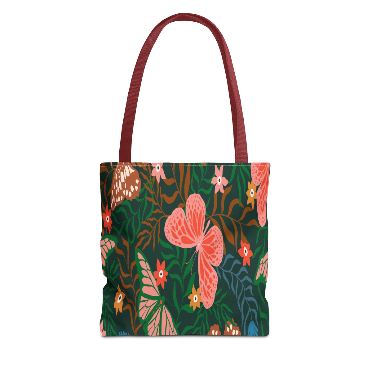 Floral Butterfly Tote Bag — Pink Butterflies on Green Botanical Print