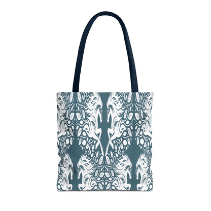 Abstract Teal Symmetry Tote Bag — All-Over-Print Artistic Pattern