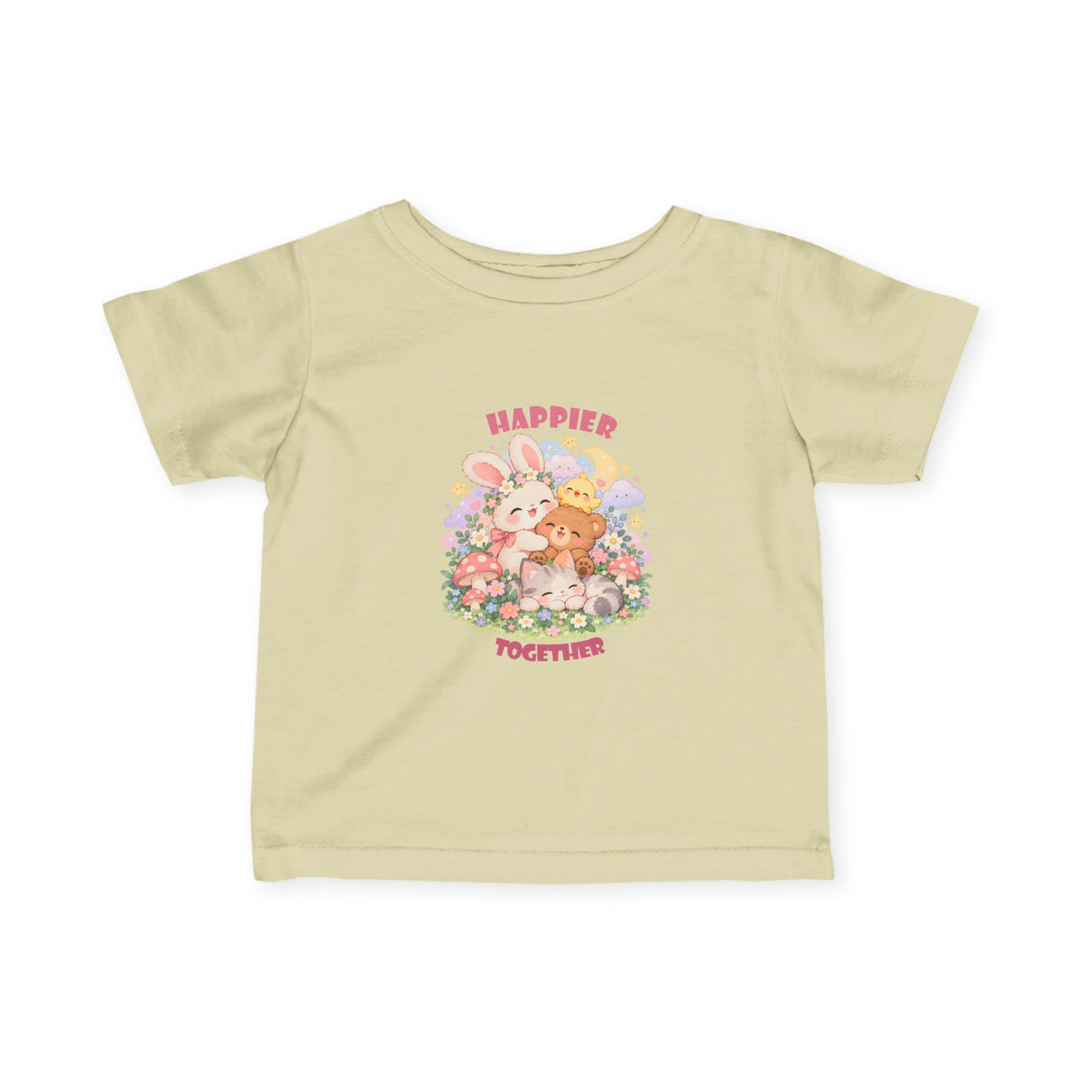 Infant Tee — "Happier Together" Floral Bunny & Bear Baby Shirt