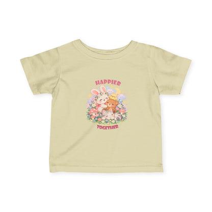 Infant Tee — "Happier Together" Floral Bunny & Bear Baby Shirt