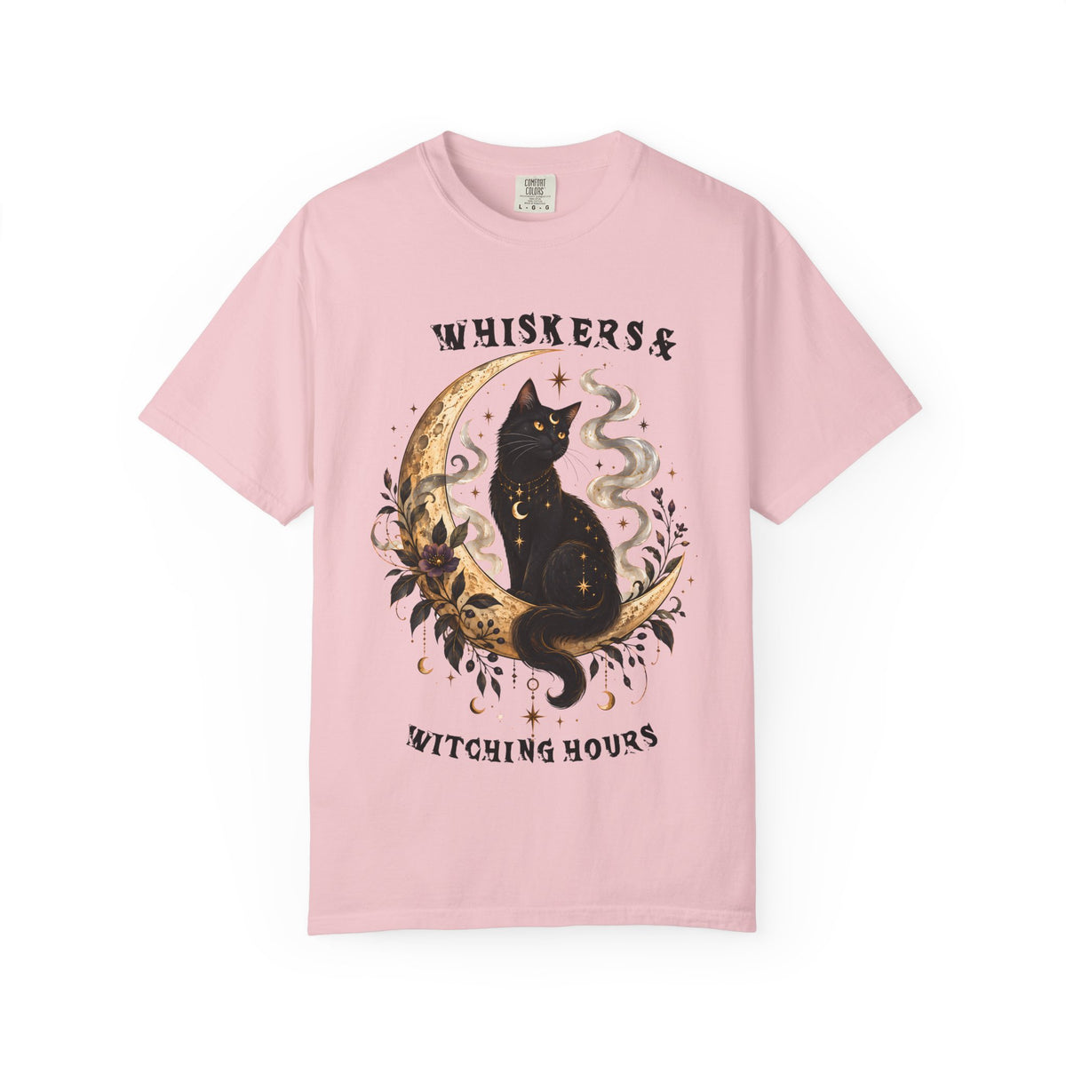 Mystical Black Cat Crescent Moon T-Shirt | Celestial Witchy Cat Tee