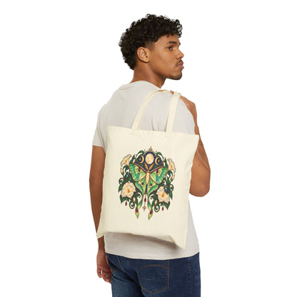 Luna Moth Floral Canvas Tote — Eco-Friendly Reusable Bag