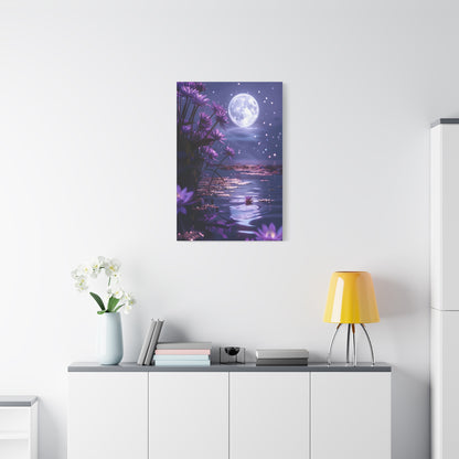 Moonlit Lotus Reverie – Purple Water Lily Moonlight Wall Art