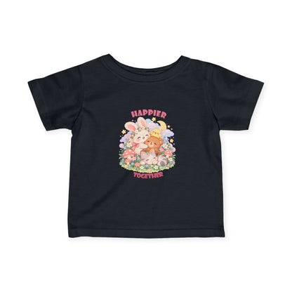 Infant Tee — "Happier Together" Floral Bunny & Bear Baby Shirt
