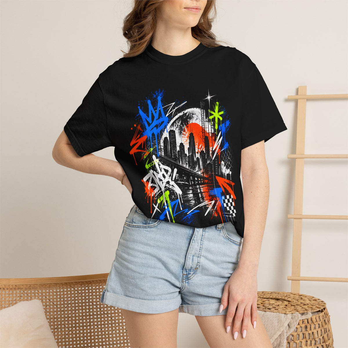 Urban Neon Graffiti Cityscape Streetwear T-Shirt