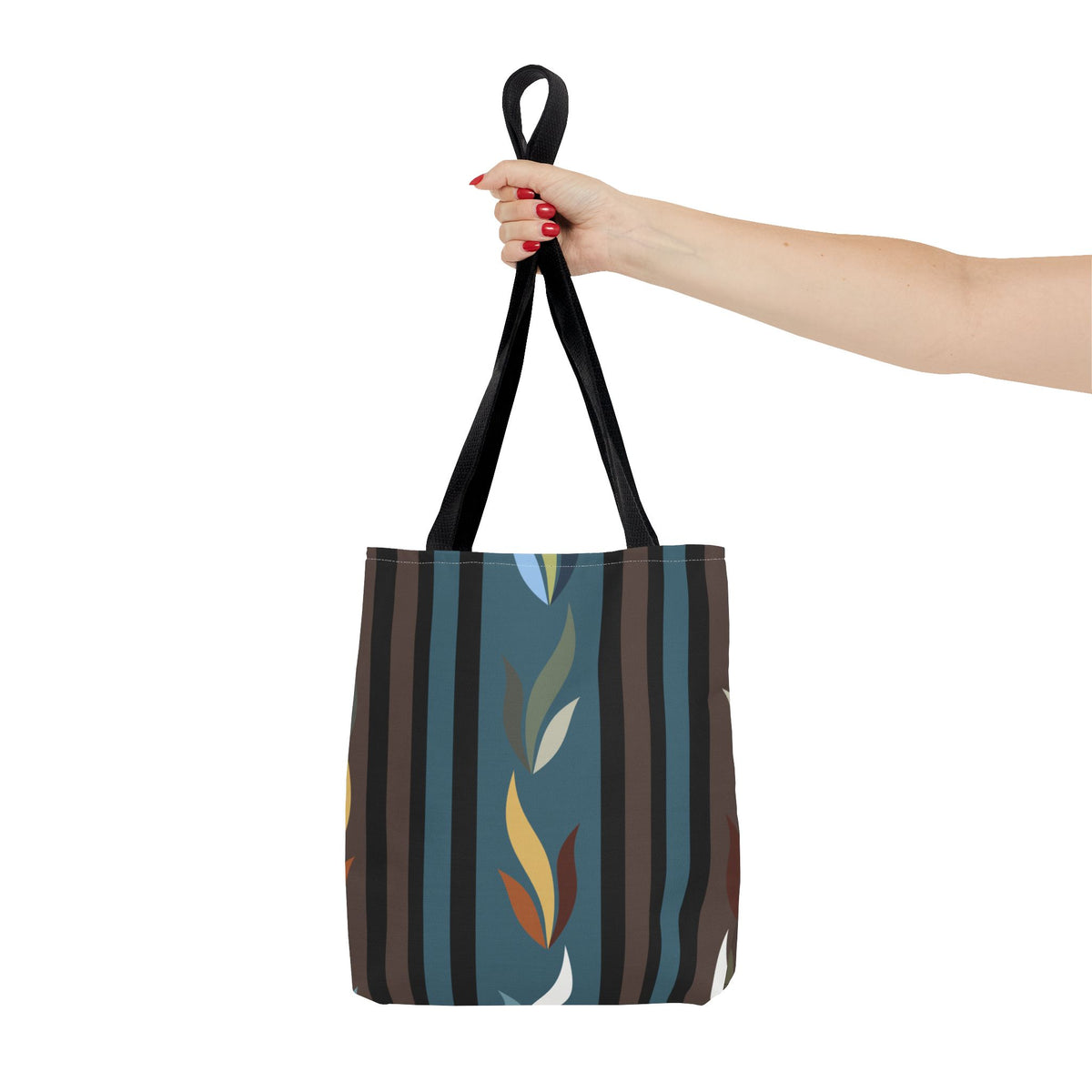 Autumn Stripe Leaf Tote Bag — Retro Boho AOP Canvas Tote