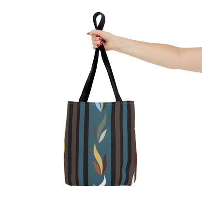 Autumn Stripe Leaf Tote Bag — Retro Boho AOP Canvas Tote