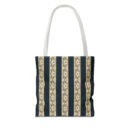 Lace Floral Yellow Black Stripe Tote Bag