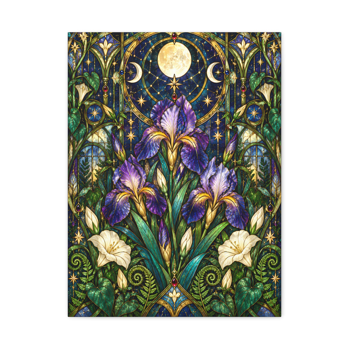 Midnight Iris Floral Cathedral Canvas Wall Art — 5 sizes