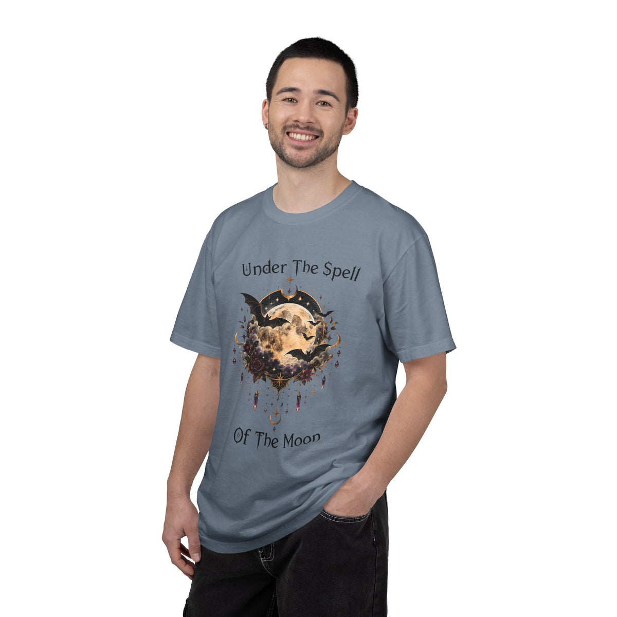 Moonlit Enchantment T-Shirt | Gothic Celestial Moon & Bats Graphic Tee
